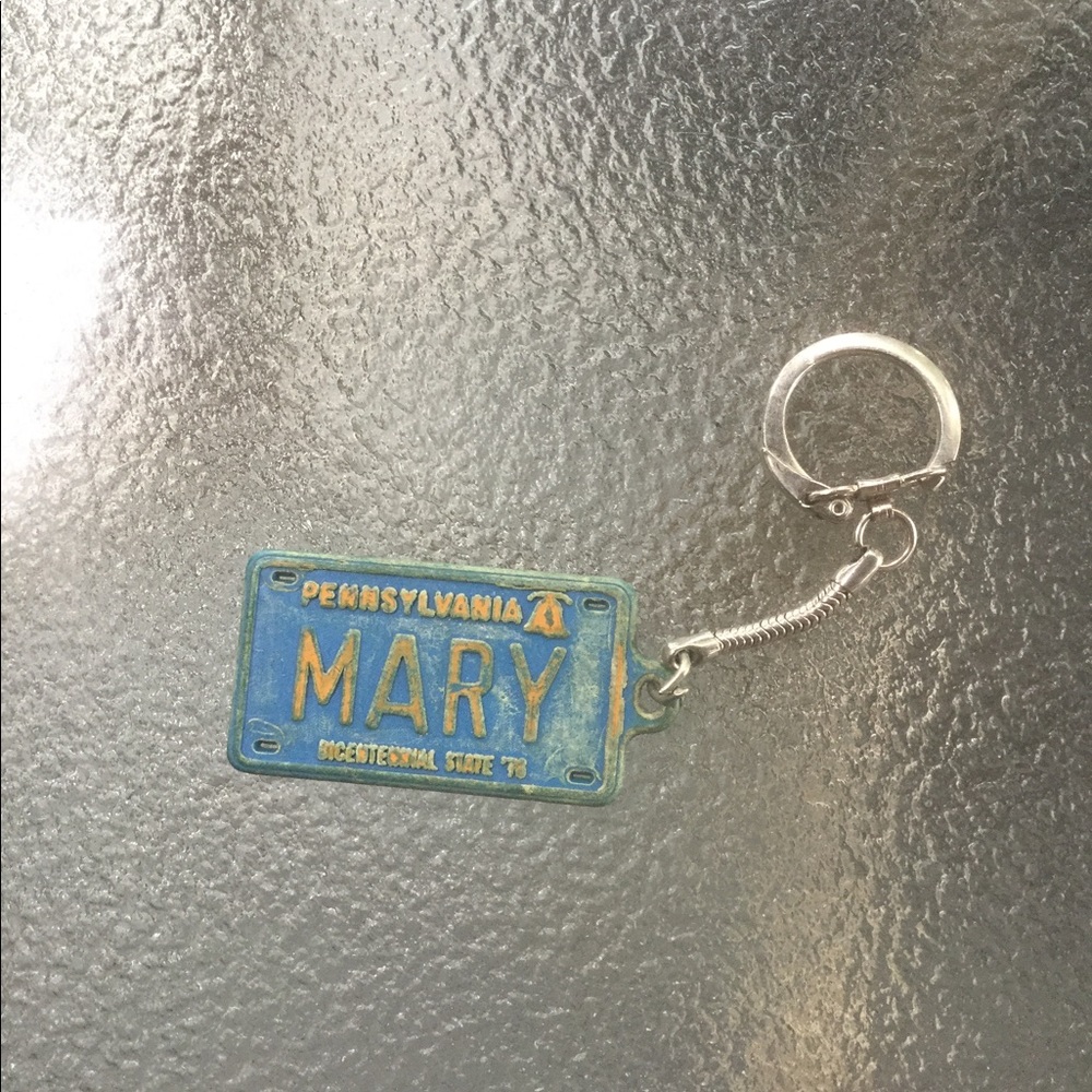 Mary distressed license plate Keychain